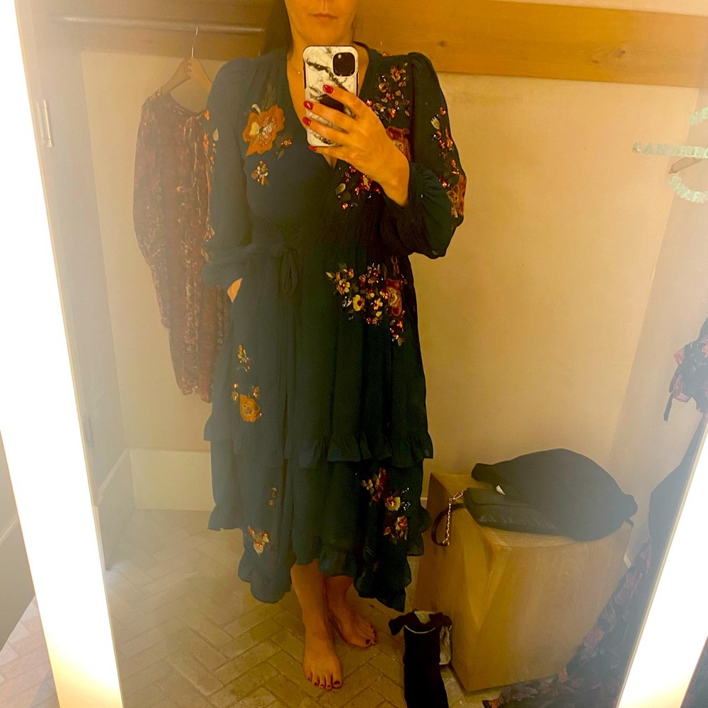 ISO: anthro Beaded Wrap Midi Dress